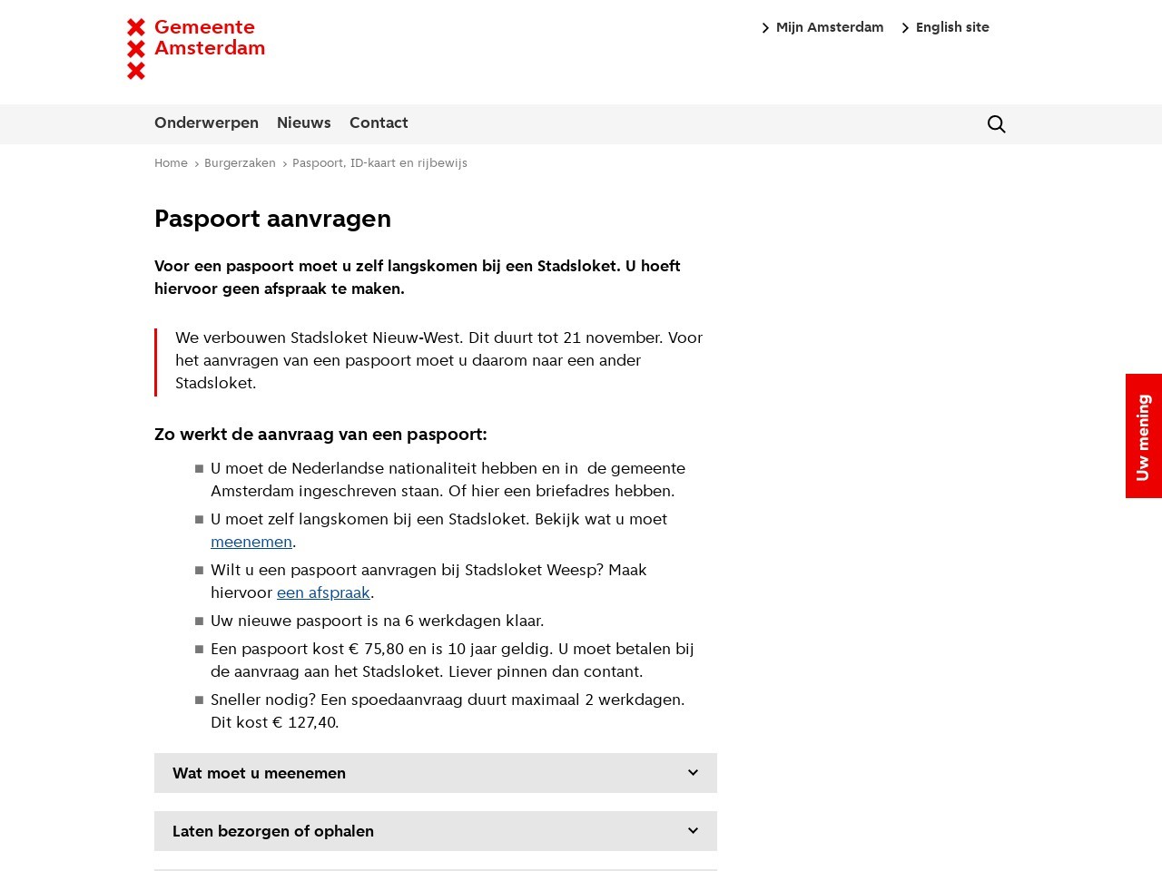 Paspoort aanvragen - Gemeente Amsterdam